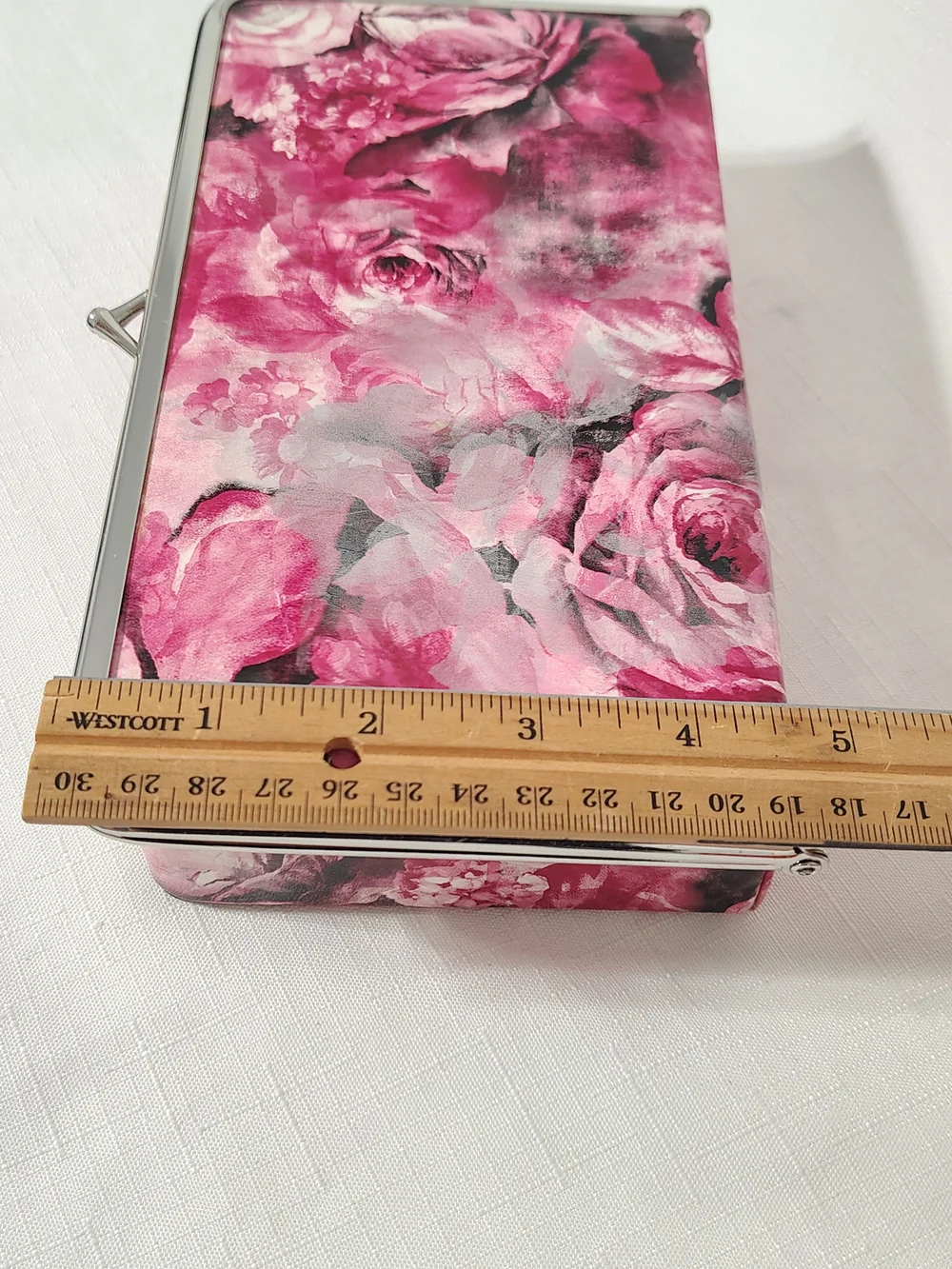 Floral Tapestry Vinyl Travel Jewelry Box Snap Close For Rings Necklaces Brooches